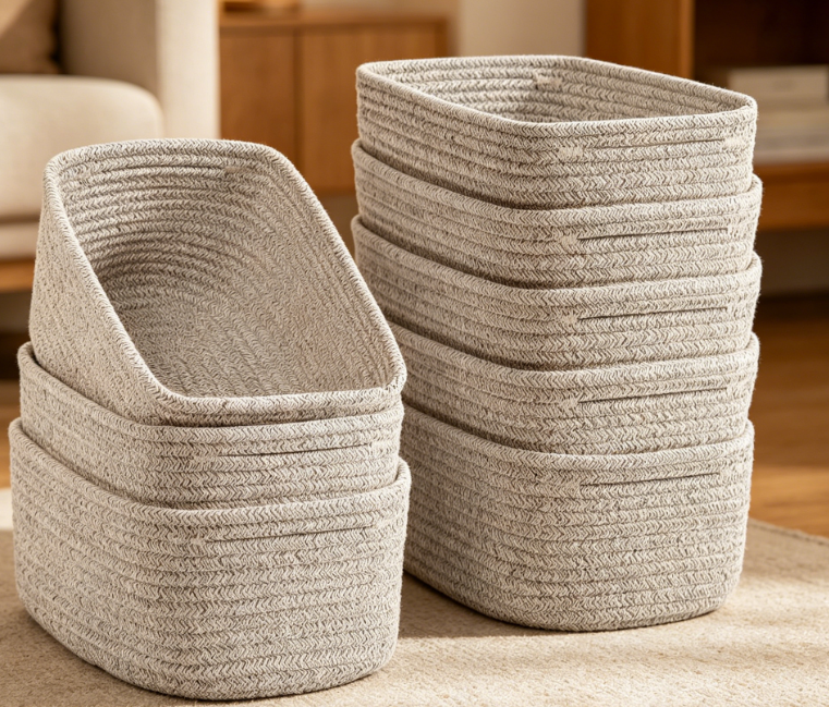 8-Piece Woven Rope Storage Basket Set – Bathroom & Closet Organizer - Image 2