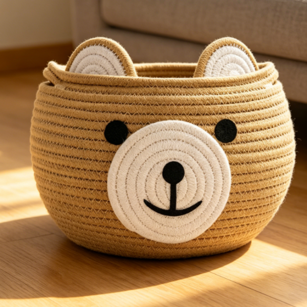 Bear-Shaped Cotton Rope Woven Basket – Kids' Toy Storage