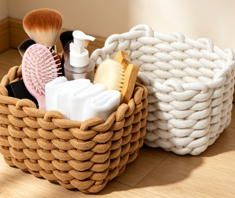 2-Piece Rope Woven Basket Set – Bathroom & Desktop Organizer - Image 2