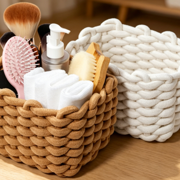 2-Piece Rope Woven Basket Set – Bathroom & Desktop Organizer
