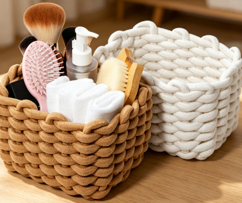 2-Piece Rope Woven Basket Set – Bathroom & Desktop Organizer