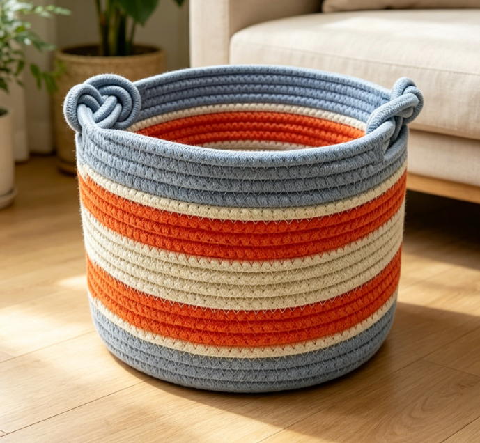 Small Woven Basket with Rainbow Pattern – Snack & Decorative Storage - Image 2