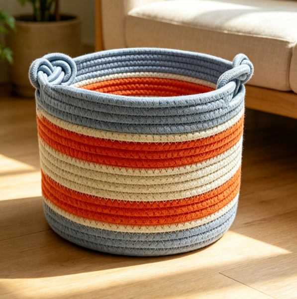 Small Woven Basket with Rainbow Pattern – Snack & Decorative Storage