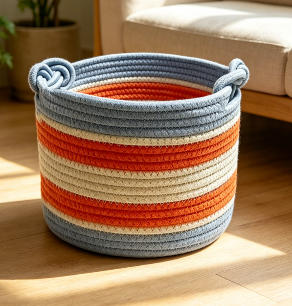 Small Woven Basket with Rainbow Pattern – Snack & Decorative Storage