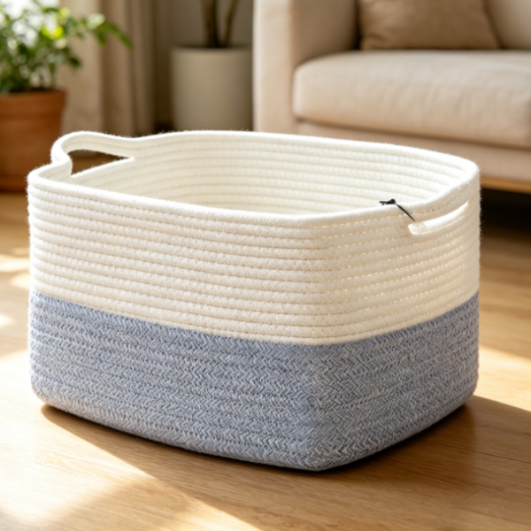 Cotton Rope Woven Basket with Handles – Shelf & Toy Storage