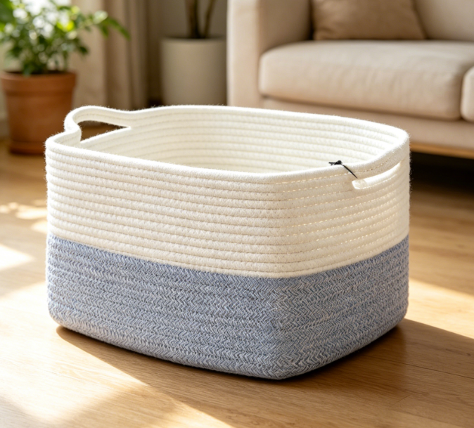 Cotton Rope Woven Basket with Handles – Shelf & Toy Storage