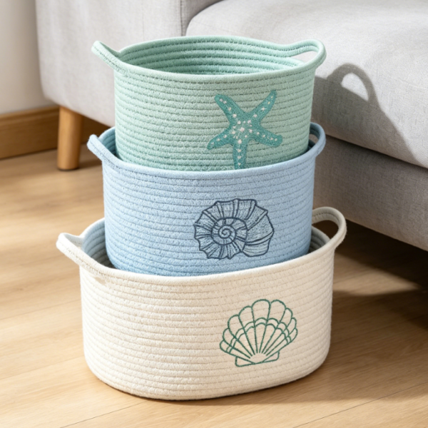 Coastal-Style Woven Basket — Toy & Clothing Storage
