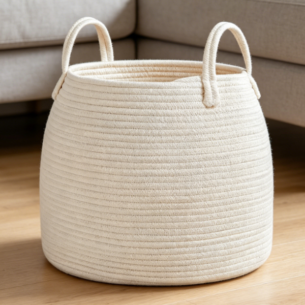 White Woven Laundry Basket — Blanket & Toy Storage