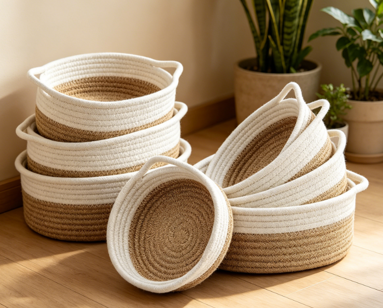 Round Woven Basket 5-Piece Set — Sundries & Toy Storage - Image 2