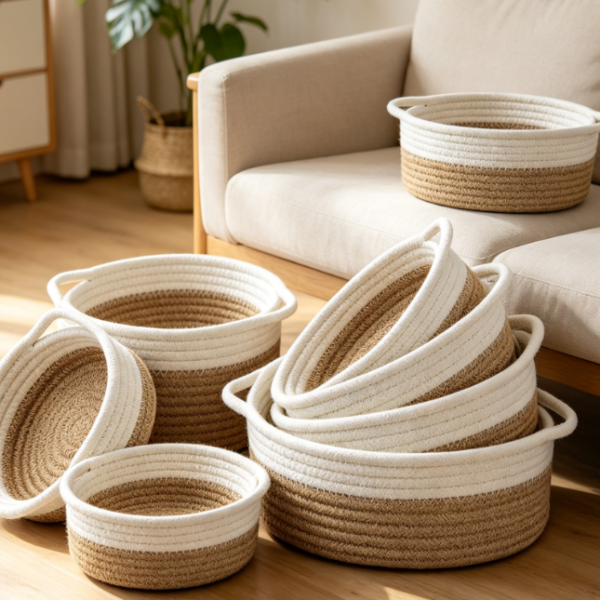 Round Woven Basket 5-Piece Set — Sundries & Toy Storage