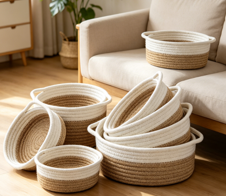Round Woven Basket 5-Piece Set — Sundries & Toy Storage