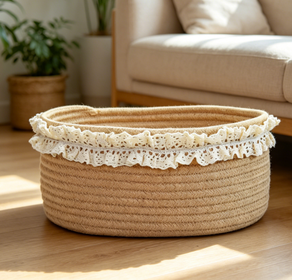 Jute Woven Storage Basket — Shelf Decor & Organizer