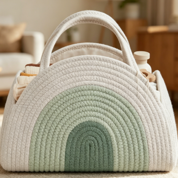 Mint & Rainbow Cotton Rope Basket — High-Capacity Storage