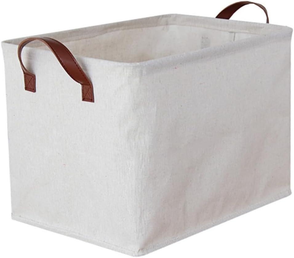 White Cotton-Linen Storage Basket For High-Capacity Organization Of Clothes And Toys