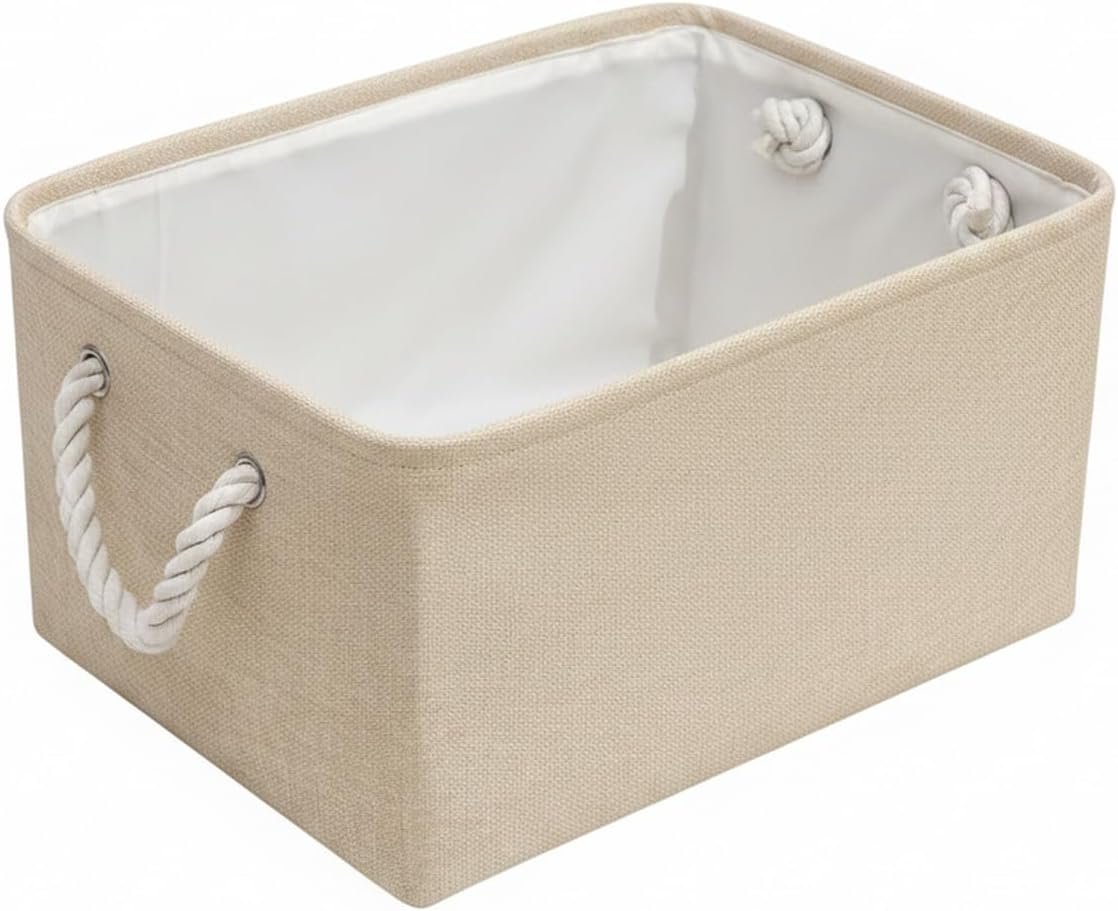 Foldable Cotton-Linen Storage Basket For Closets, Shelves, And Living Rooms