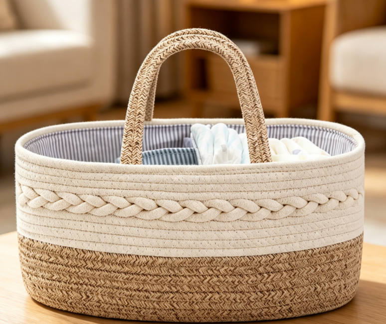 Portable Woven Storage Basket with Dividers – Car Organizer - Image 2