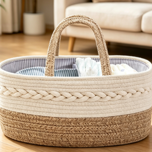 Portable Woven Storage Basket with Dividers – Car Organizer