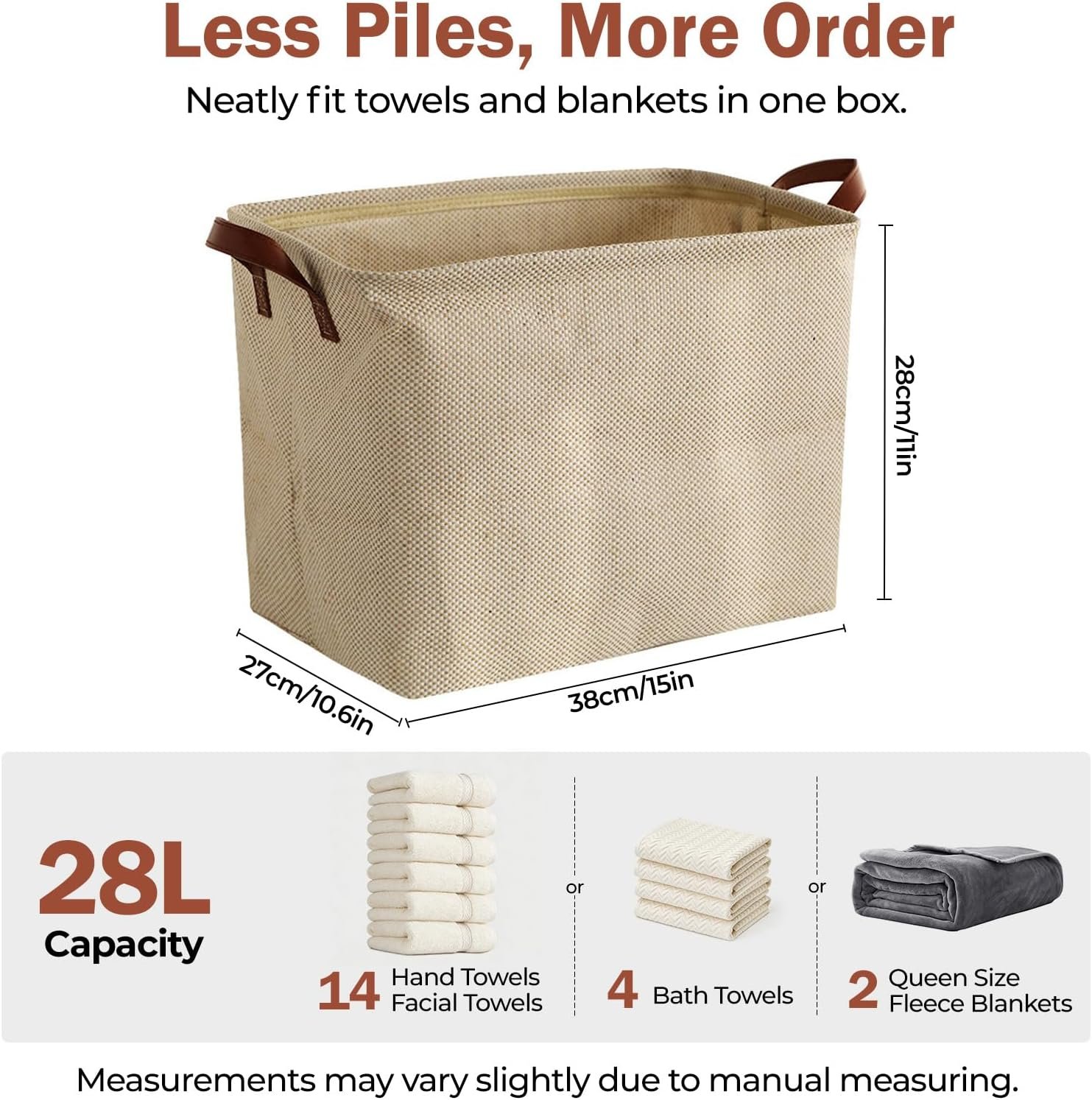 Woven Cotton-Linen Storage Bin With Waterproof Lining And Pu Handles - Image 2
