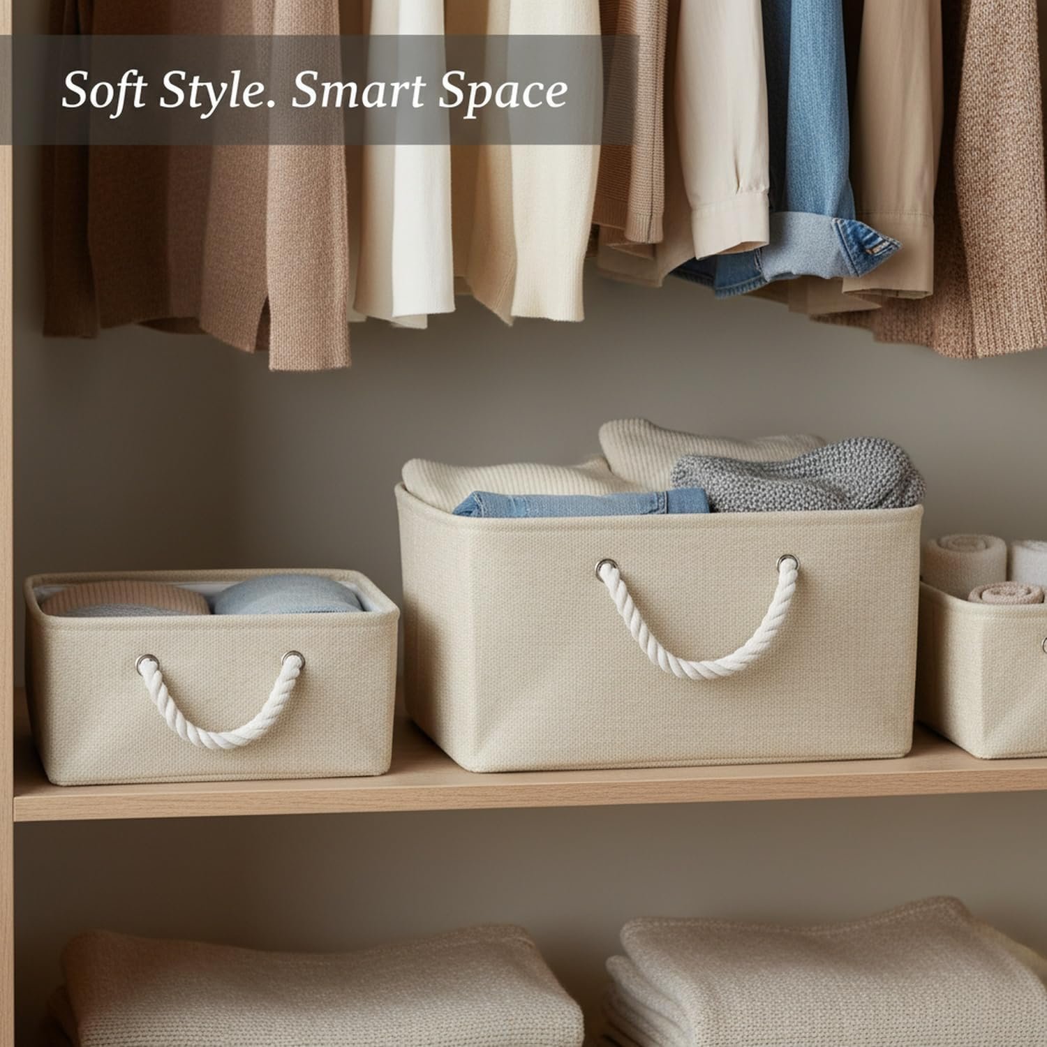 Foldable Cotton-Linen Storage Basket For Closets, Shelves, And Living Rooms - Image 2