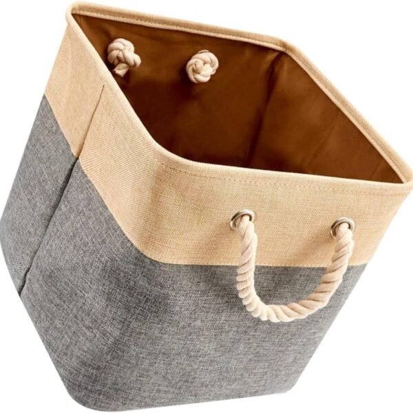 Cotton-Linen Storage Basket With Handles; High-Capacity Desktop Organizer
