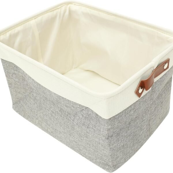 Large Cotton-Linen Storage Basket With Dual Pu Handles