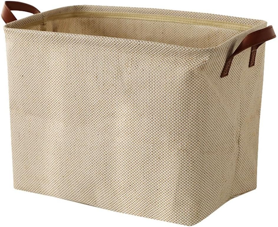 Woven Cotton-Linen Storage Bin With Waterproof Lining And Pu Handles