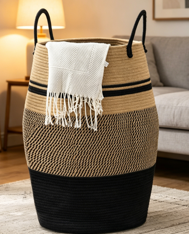 Jute Rope Woven Laundry Basket – Foldable & High Capacity - Image 2