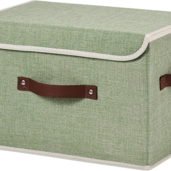 Decorative Cotton-Linen Storage Bin With Lid And Fabric Finish