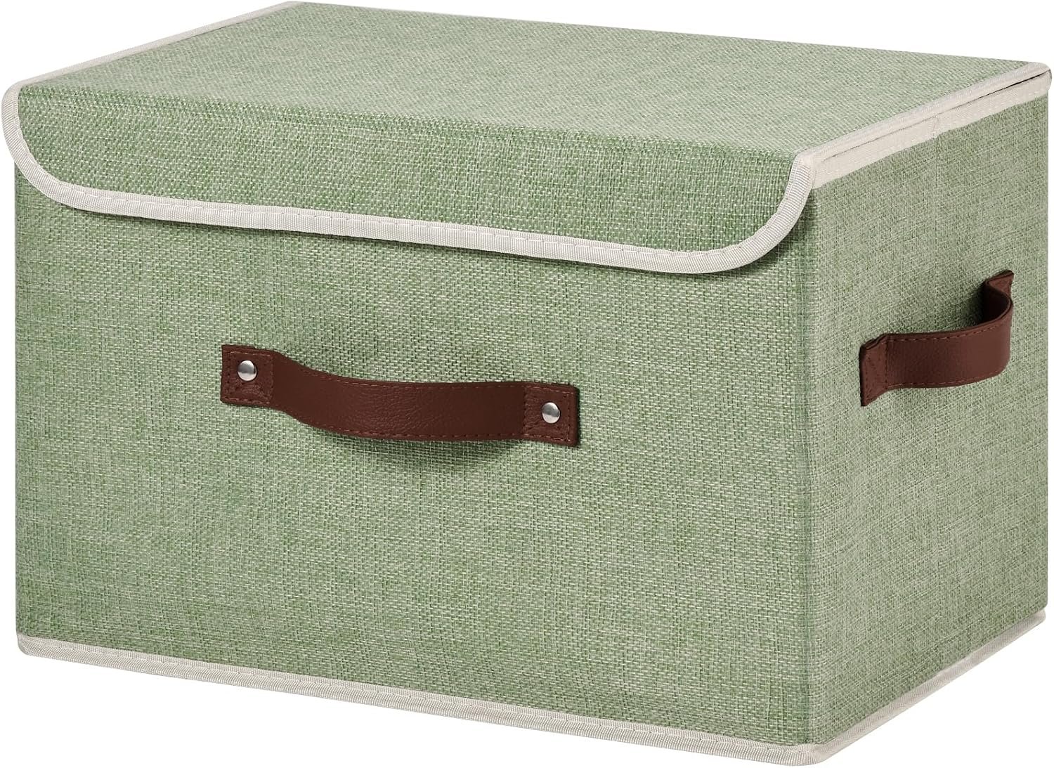 Decorative Cotton-Linen Storage Bin With Lid And Fabric Finish
