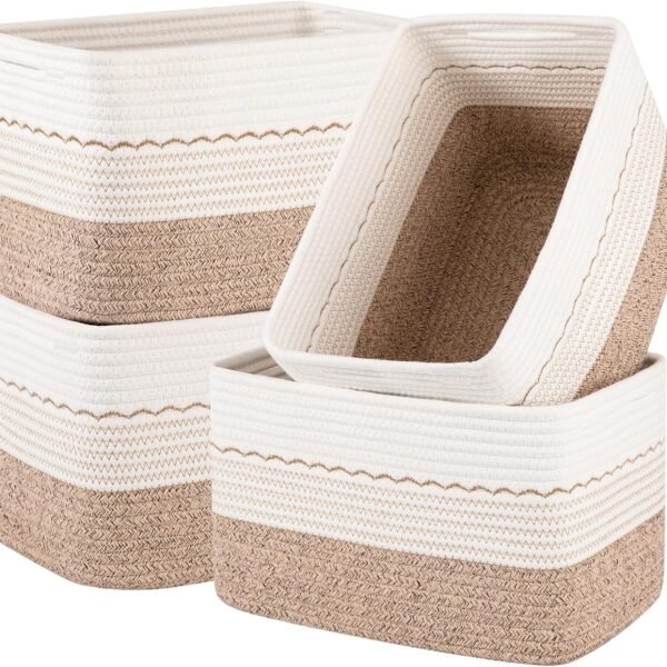 Cotton Rope Storage Basket Set (4-Piece); Small Decorative Woven Baskets