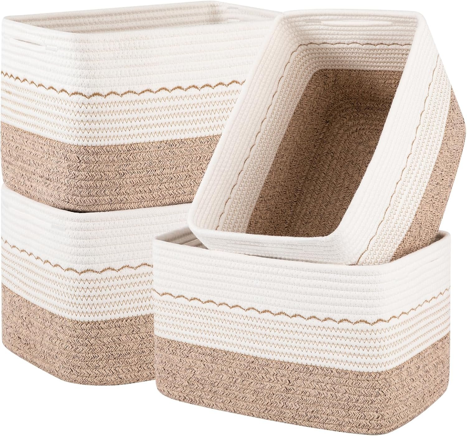 Cotton Rope Storage Basket Set (4-Piece); Small Decorative Woven Baskets