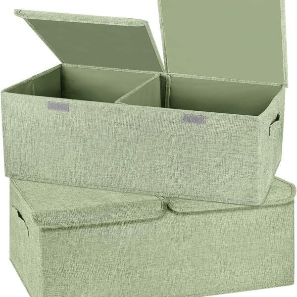 Foldable Linen Storage Bin With Lid, Handles, And Dividers