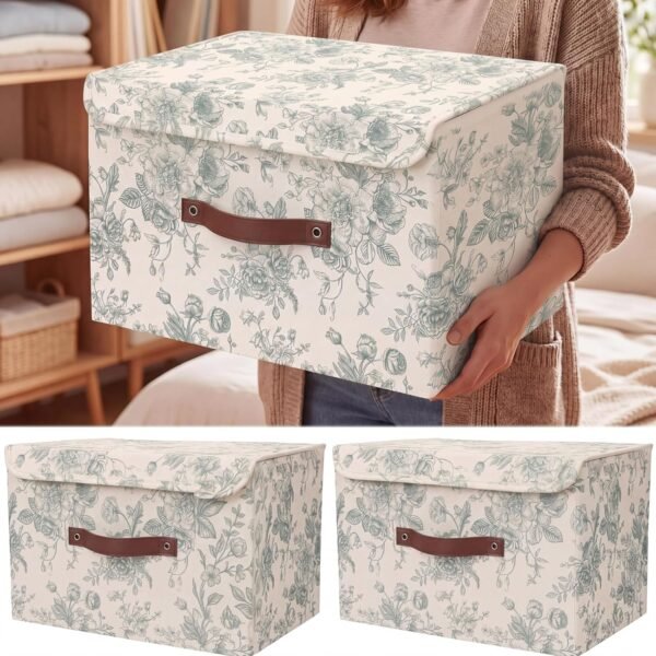 Floral-Patterned Storage Bin With Lid (2-Piece Set)