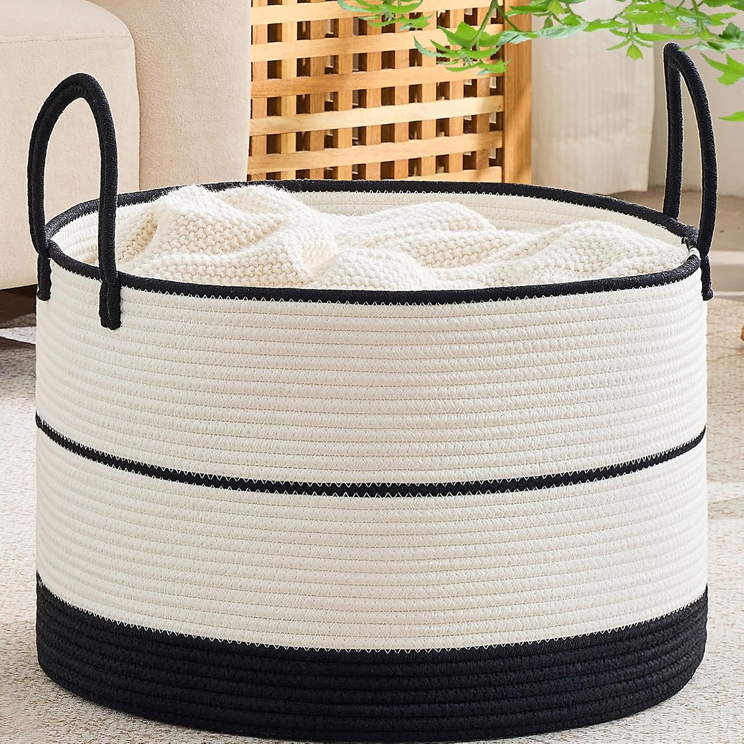 Large Blanket Storage Basket With Handles For The Living Room