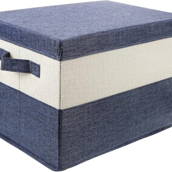 Foldable Cotton-Linen Storage Basket With Lid For Miscellaneous Items