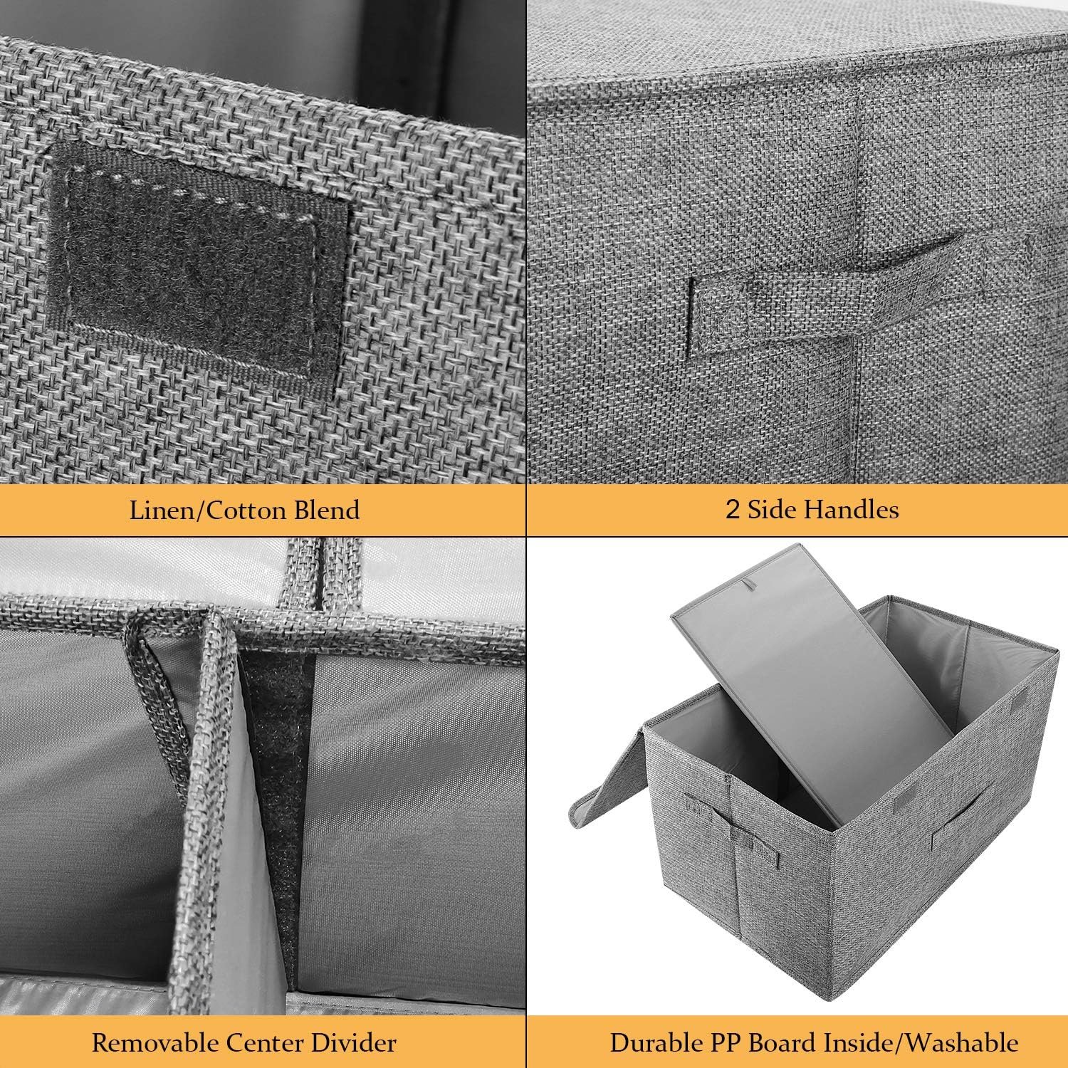 Foldable Linen Storage Bin With Lid, Handles, And Dividers - Image 2
